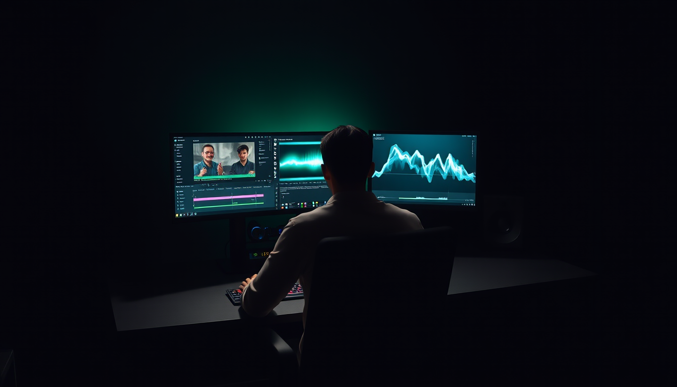 Solo creative operator working at a high-end minimal studio setup